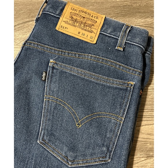 Levi's Other - Levi's 517 Black Tab Boot Cut Dark Wash Poly Blend Blue Jeans Size 38x32 (38x29)